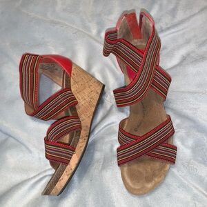Sofft Cary red Colorful Strappy Wedge cork Sandals size 10 leather color summer